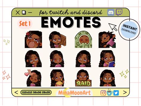 Mega Bundle Curly Hair Twitch Emotes Black Curly Hair Girl Emotes Twitch Emote Set Black Girl