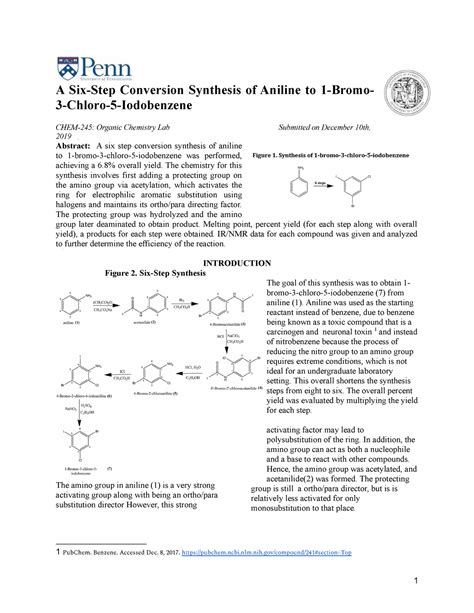 Experiment 8 A Six Step Conversion Synthesis Of Aniline To 1 Bromo 3