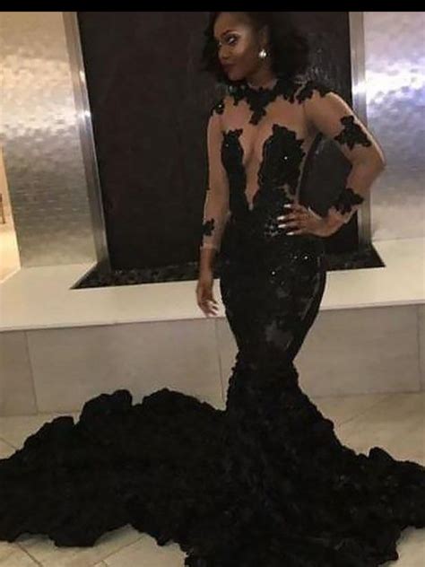 Black Lace Prom Dress Gown Mermaid Prom Dress Wedding Etsy