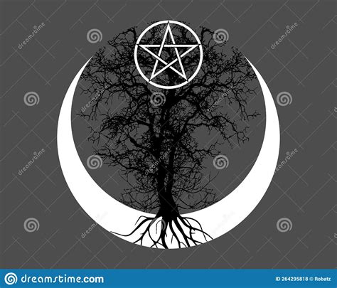 Mystical Moon Tree Of Life And Wicca Pentacle Sacred Geometry Logo