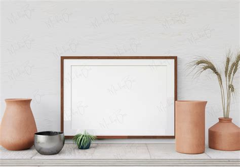 Horizontal mock up horizontal art print mockup wood frame mockup ...