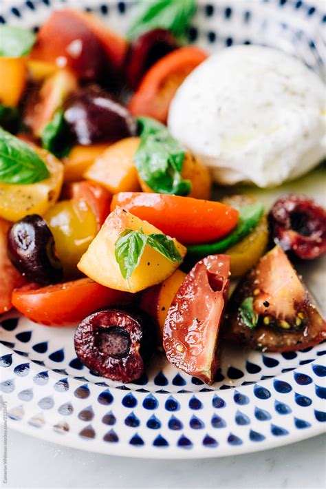 Stone Fruit Salad With Burrata Cheese By Stocksy Contributor Cwp