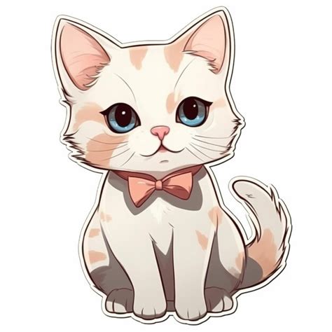 Premium AI Image Cartoon Cat With Bow Tie Sitting On White Background