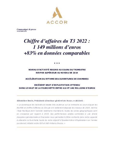 Accor Chiffre Daffaires Du T3 2022 Resto Today