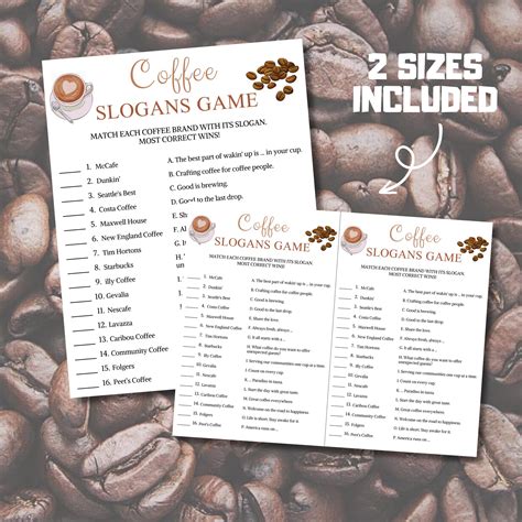 Coffee Slogans Game | Printable Coffee Tagline Games | Coffee Party
