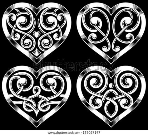 Set Ornate Heart Shape Stock Vector Royalty Free 153027197 Shutterstock