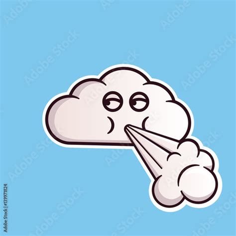 Cloud emoticon blowing wind. Cute vector emoji. Editable sticker in ...