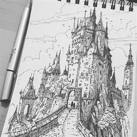 a drawing of a castle on a paper