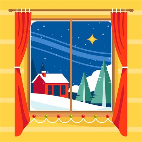 Premium Vector Flat Winter Window Illustration