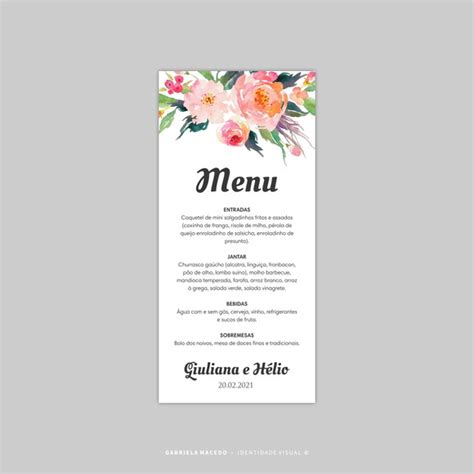 Menu Cardápio Floral Arte Digital Elo7 Produtos Especiais