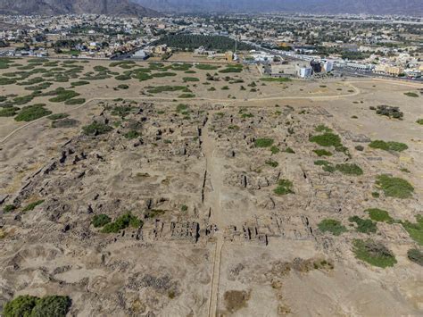 Aerial View Of Arid Landscape At Al Ukhdud Archaeological Site In