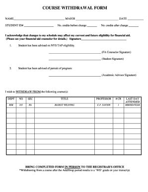 Fillable Online Nyack Course Withdrawal Form Nyack College Nyack