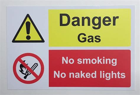 Danger Gas No Smoking No Naked Lights Safety Sign 1 2mm Rigid Plastic 300mm X 200mm Amazon