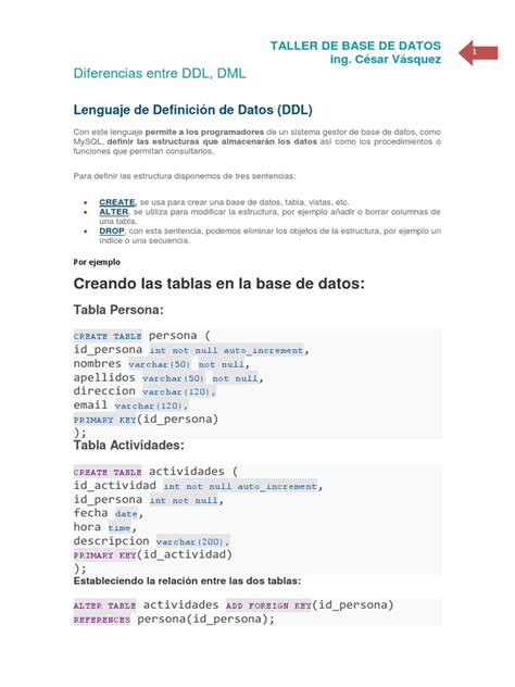 Ddl Y Dml Ejmeplos Pdf Pdf Programación De Computadoras Gestión