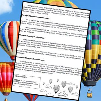 Hot Air Balloon Reading Comprehension By Lesson Plans With Purpose