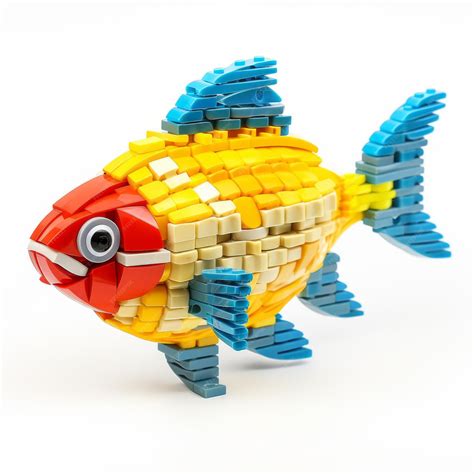 Premium Photo Colorful Lego Fish Realistic Rendering On White Background