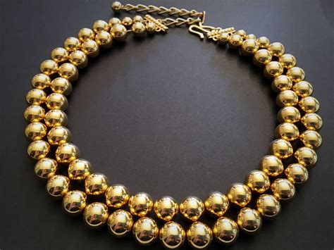 Vintage Gold Beaded Necklace 80s Vintage Jewelry Multistrand Etsy