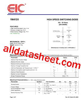 1N4151 Datasheet PDF EIC Discrete Semiconductors