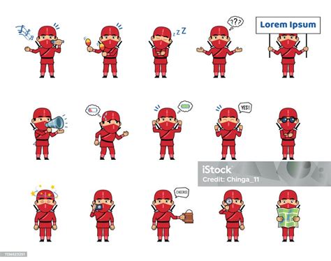 Set Van Chibi Ninja Personages Tonen Verschillende Acties Emoties Funny Ninja Reading Kaart