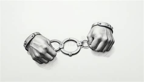 Hands In Handcuffs Drawn In Black And White Stock Illustration