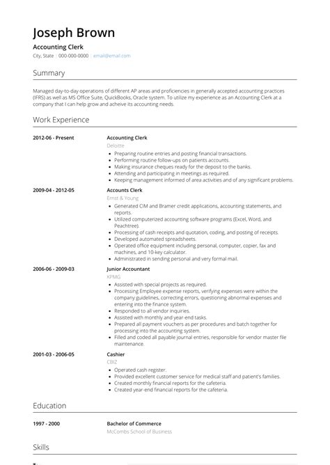 Accounting Clerk Resume Samples And Templates Visualcv