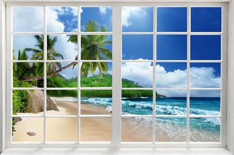 Summer Beach Window Background Hawaiian Tropical Ocean Island Palm