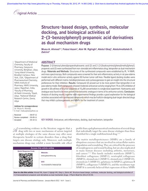 Pdf Structure Based Design Synthesis Molecular Docking And