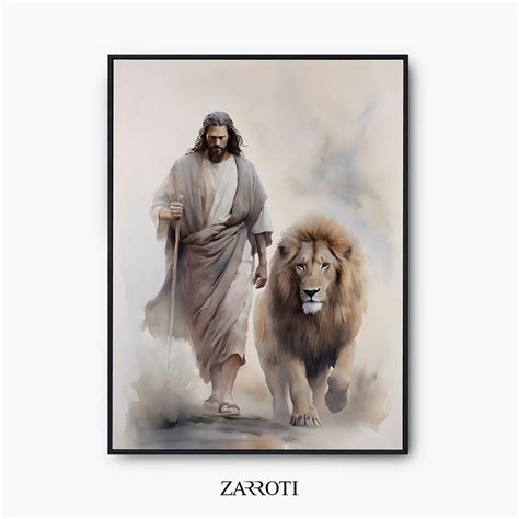 Jesus and Lion Painting Instant Download, Jesus and Lion Watercolor Art ...