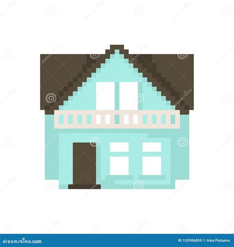 Pixel House Isolated On White Background Graphics For Games 8 Bit