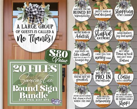 Funny Svg Bundle Funny Door Hanger Svg Round Sarcastic Svg Etsy