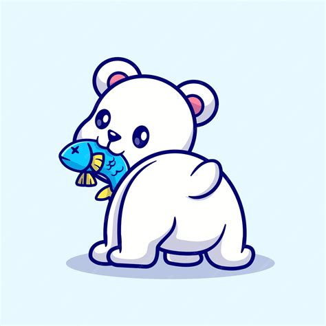 Premium Vector | Cute polar bear eating fish cartoon vector icon