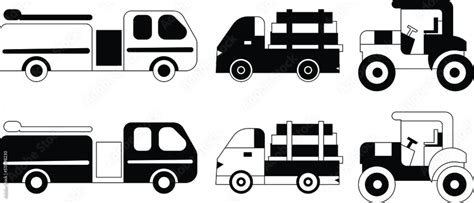 fire truck fire engine lumber truck outline hand drawn Stock Vector ...