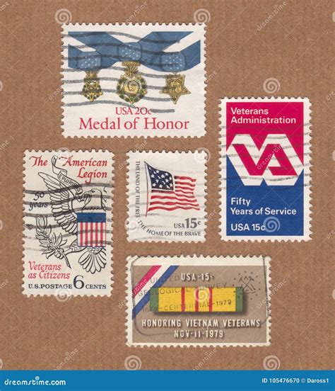 Collection Of Vintage US Postal Service Stamps Honoring Veterans ...