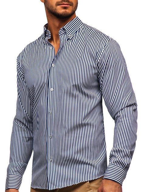 Camisa A Rayas Con Manga Larga Para Hombre Color Azul Oscuro Bolf 20726 Azul Oscuro