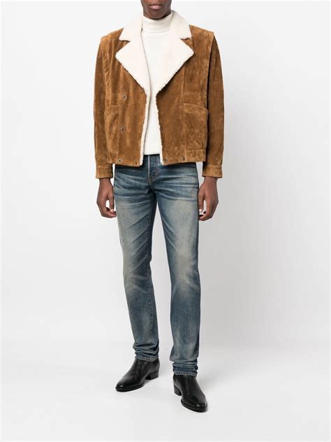 Saint Laurent Shearling Trim Jacket Brown FARFETCH IE