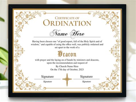 Ordination Certificate Template Deacon Ordination Certificate Printable Editable Certificate