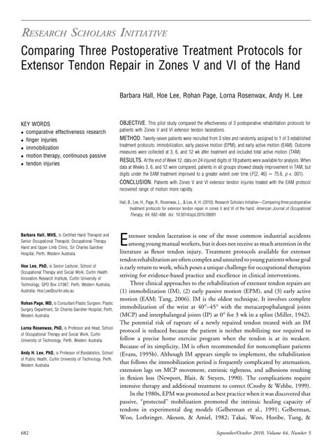 (PDF) Comparing Three Postoperative Treatment Protocols for Extensor Tendon Repair in Zones V ...