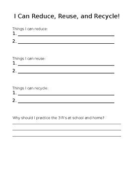 Earth Day 3R's worksheet by Miss B's online sources | TPT