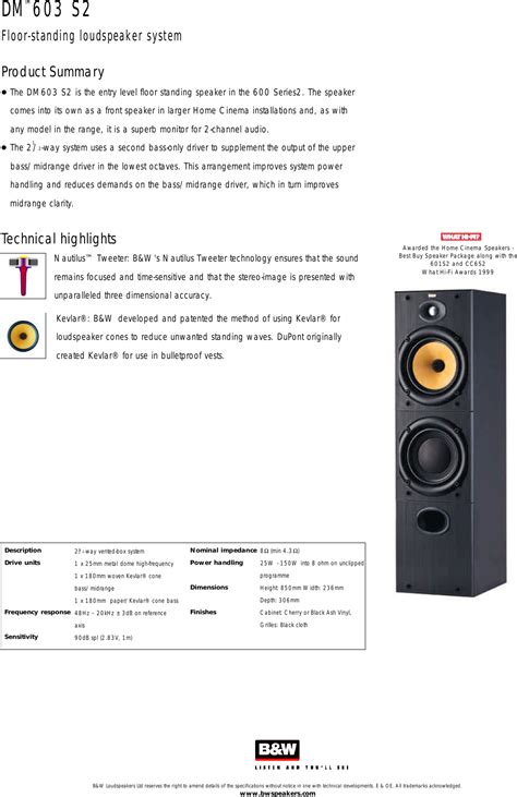 Bowers And Wilkins 600 Series 2 Dm603 S2 Users Manual