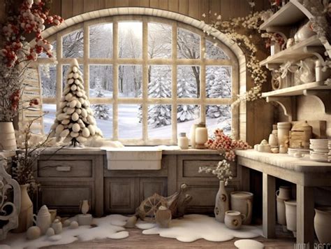 Premium AI Image | A christmas scene with a window and snow on the ground