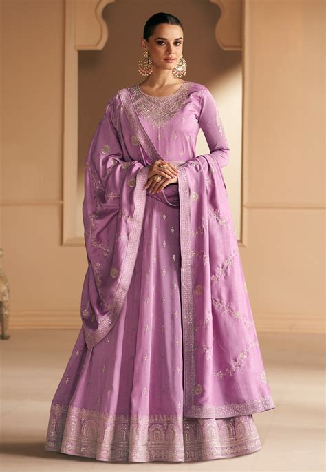 Light Purple Silk Long Anarkali Suit 265695