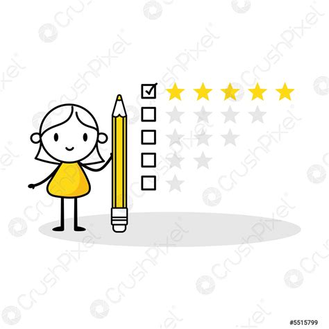 Woman character giving five stars positive feedback Customer reviews