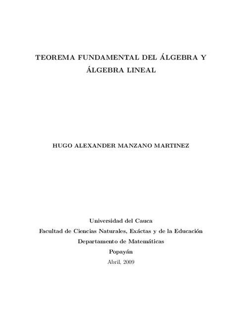 Teorema Fundamental Del Lgebra Y Lgebra Lineal Funes