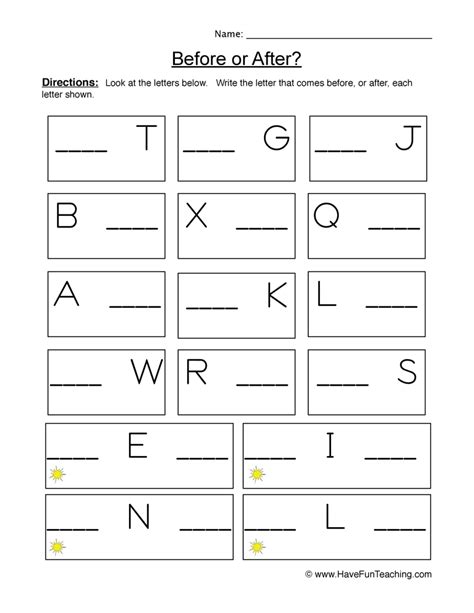 Before Or After Letters Worksheet By Teach Simple