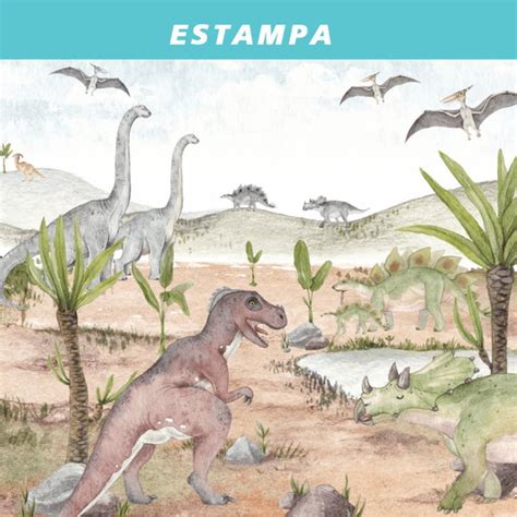 Papel De Parede Infantil Dinossauro Aquarela Elo