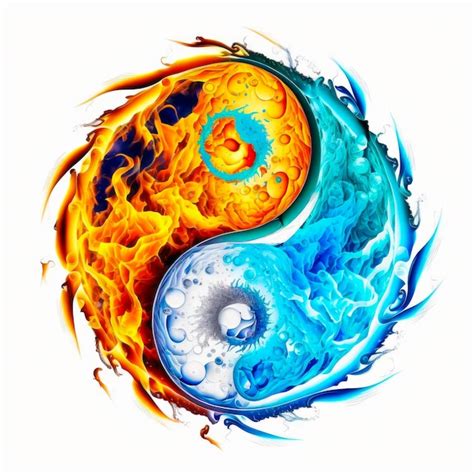 Premium Photo The Yin And Yang Symbol In Blue And Orange Flames