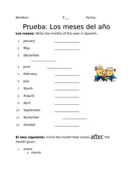 Spanish Months of the Year Quiz by Kelly Condon | TpT