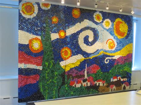 What A Beautiful Mural Of Van Gogh S Starry Night By Using Bottle Caps