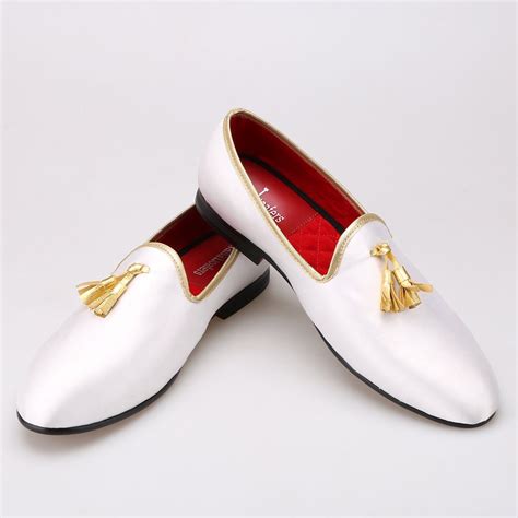 Men Gold Tassel White Loafers Mens Wedding Shoes Loafers White Loafers