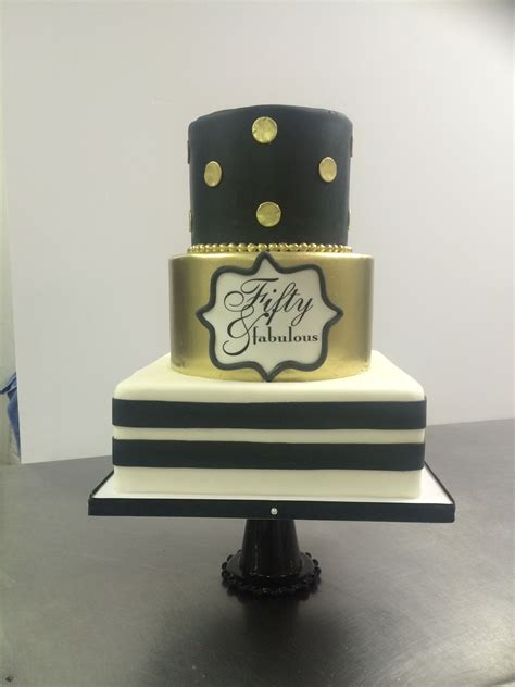 Fifty And Very Fabulous Gold And Black Cake Moms 50th Birthday Gold Birthday Cake 40th